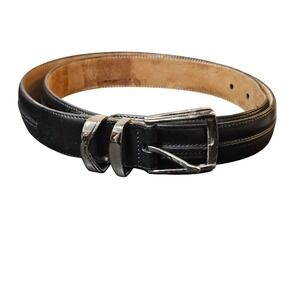 Mezlan Black Leather Belt Size 36 Made In Spain Silver Tone Buckle Classic